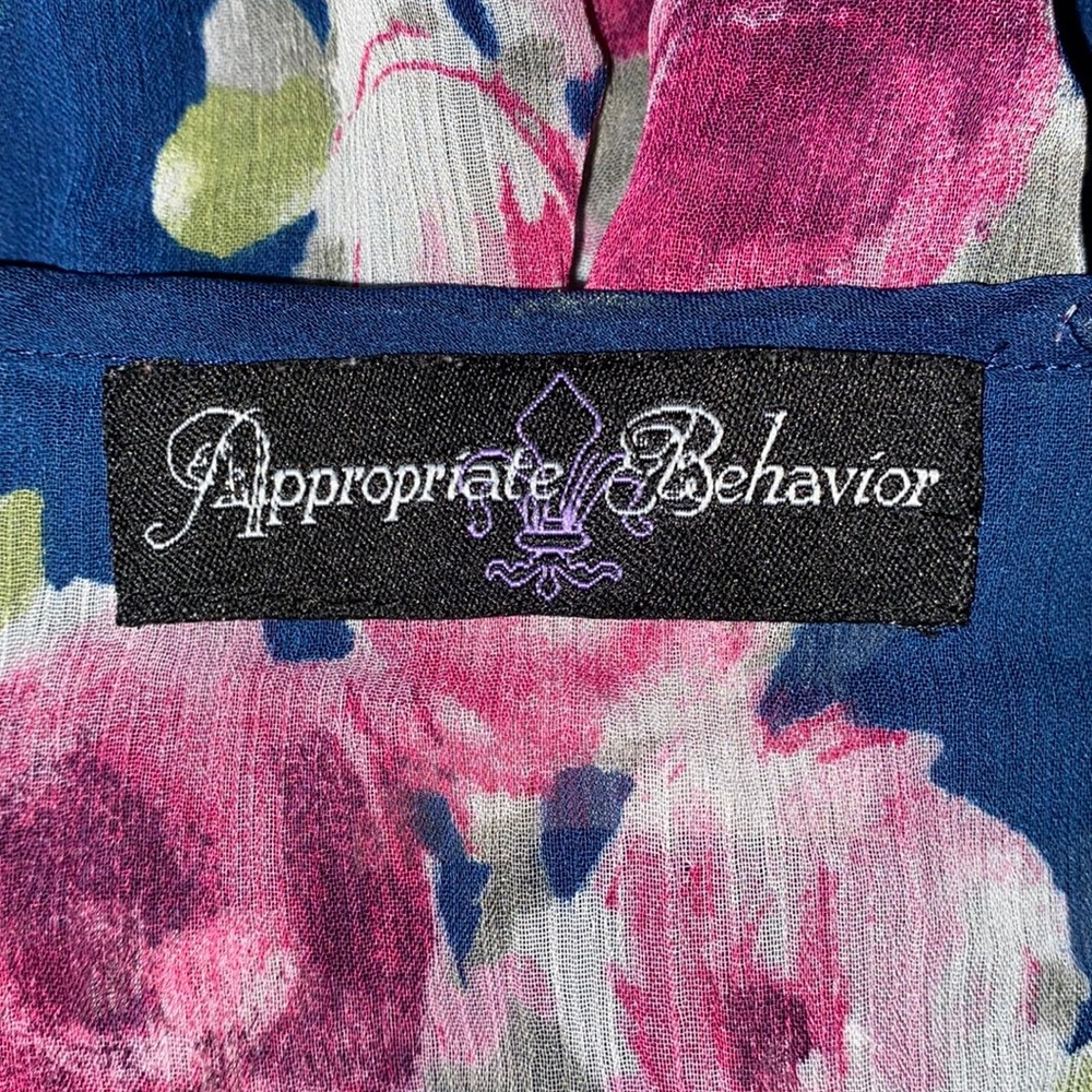 Appropriate Behavior blue dress w fuchsia flowers - Picture 3 of 3